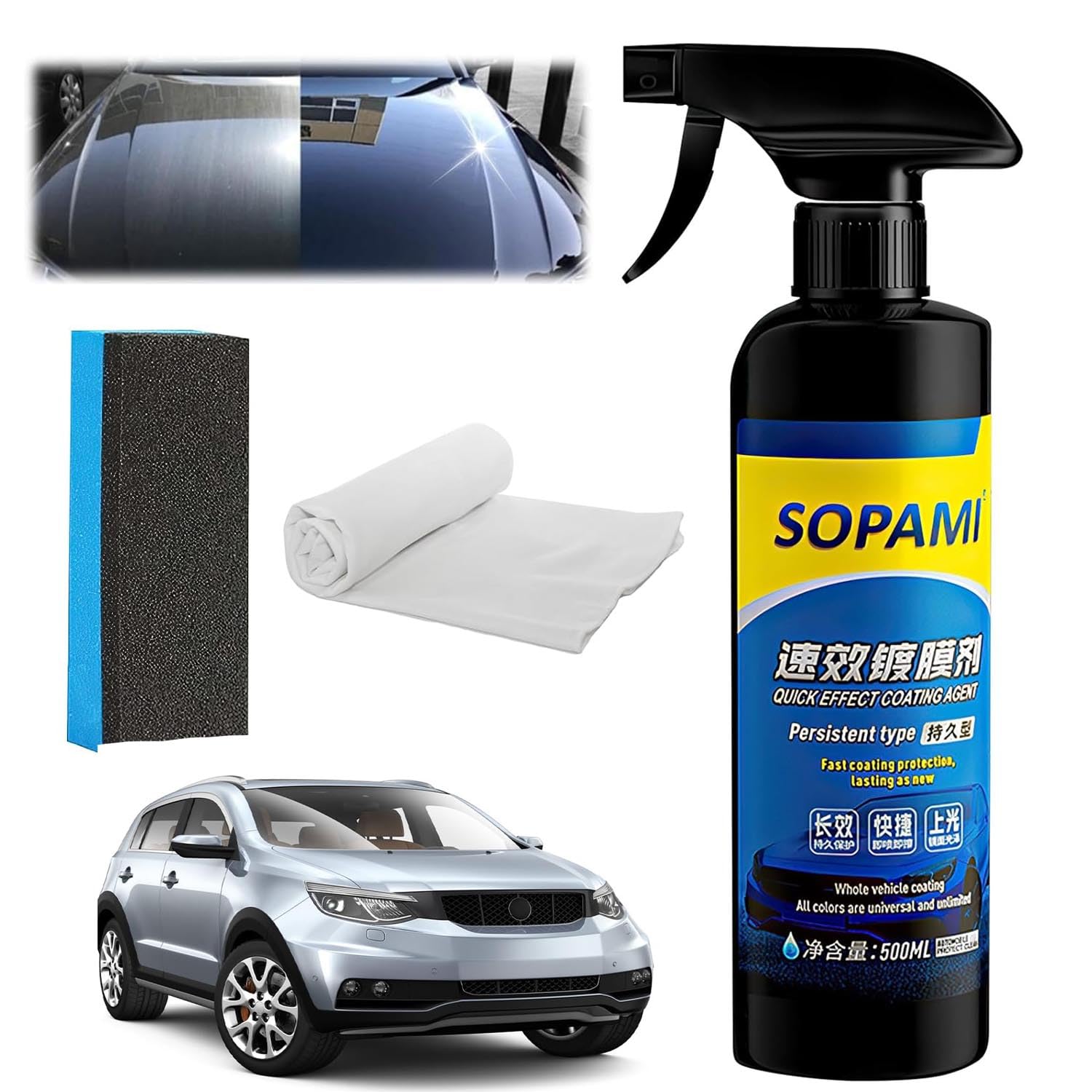 Sopami Car Coating Spray,Sopami Quick Effect Coating Agent,Quickly Coat Car Wax Spray,Sopami Car Scratch Wax Polish Spray Waterl